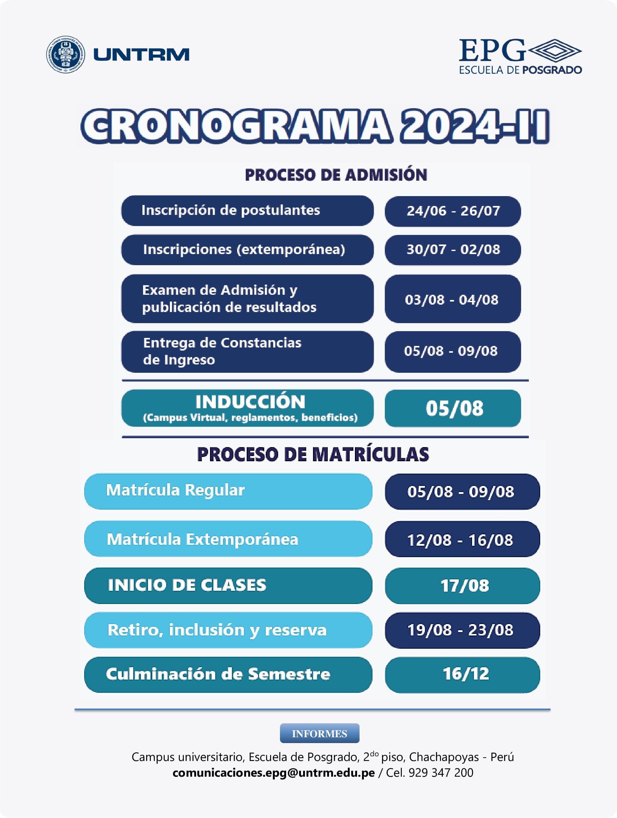 CRONOGRAMA PROCESO DE ADMISION 2024 II EPG UNTRM