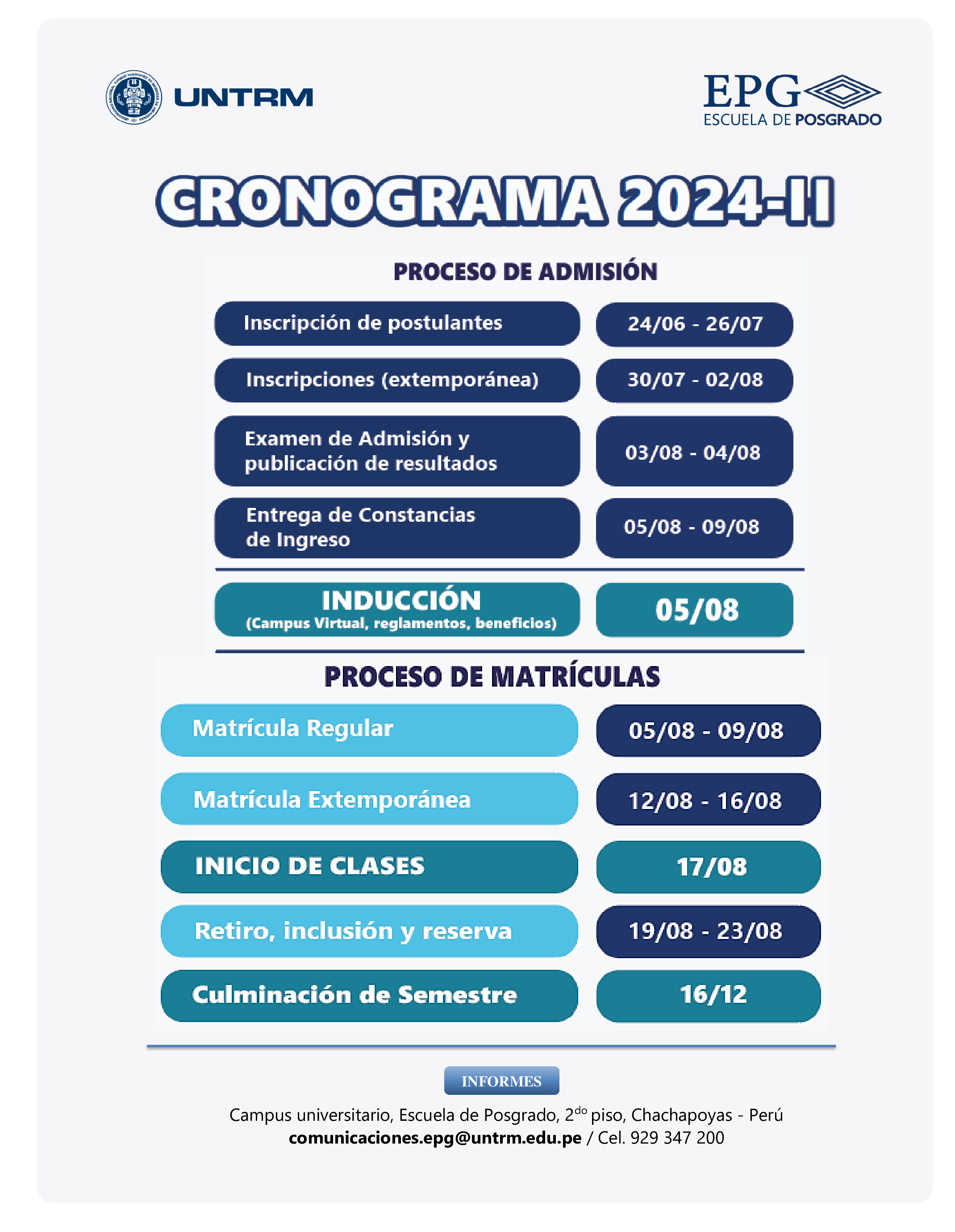 CRONOGRAMA PROCESO DE ADMISIÓN 2024 II EPG